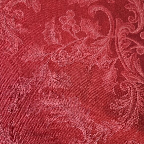 Red Holiday Christmas Round Tablecloth 68in Jacquard Damask Holly Berry Pattern - Picture 1 of 8